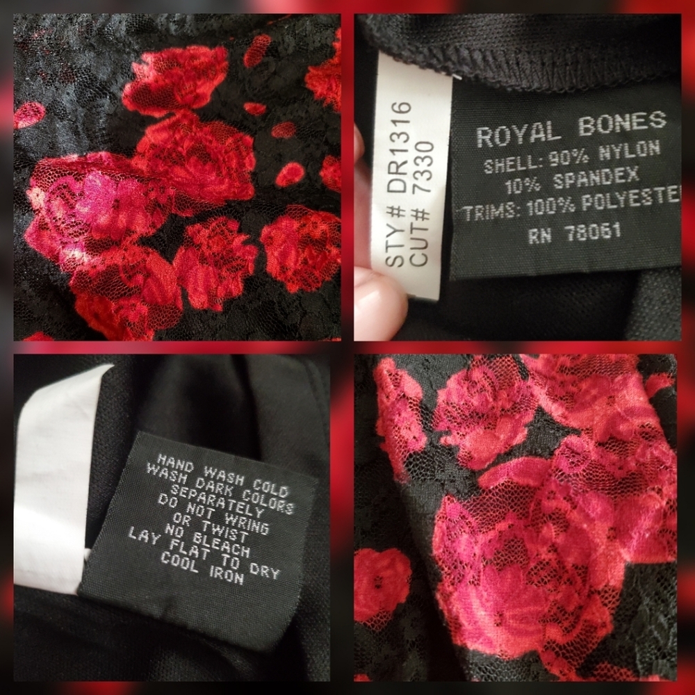 Royal Bones Black and Red Floral Mini Dress - Picture 16 of 16